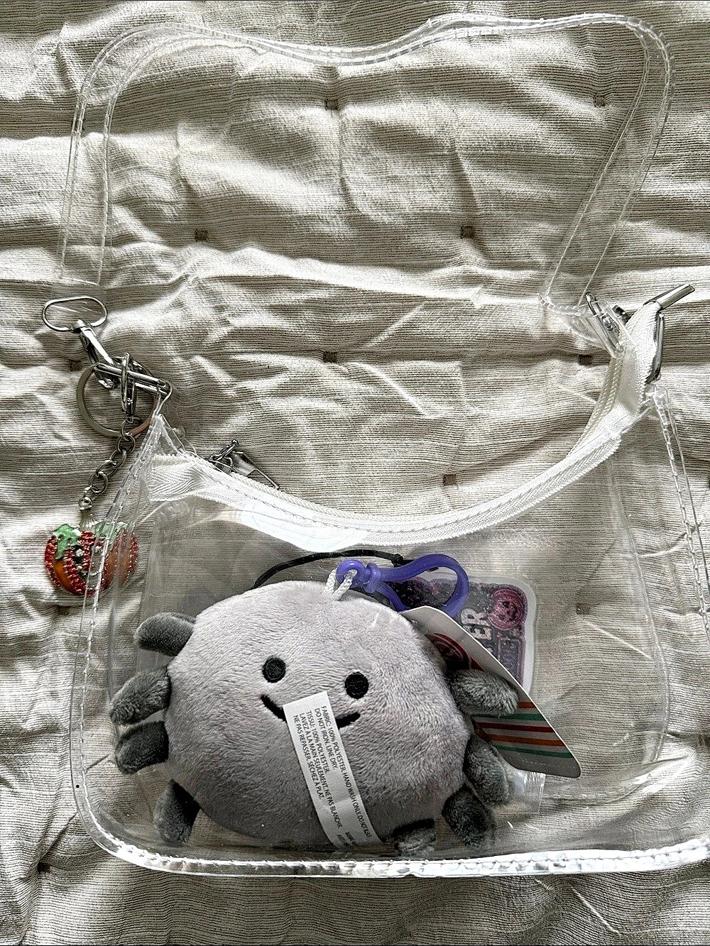 Clear Crossbody Bag with Bag Charm Plush Spider Charm & Air Freshener NWT